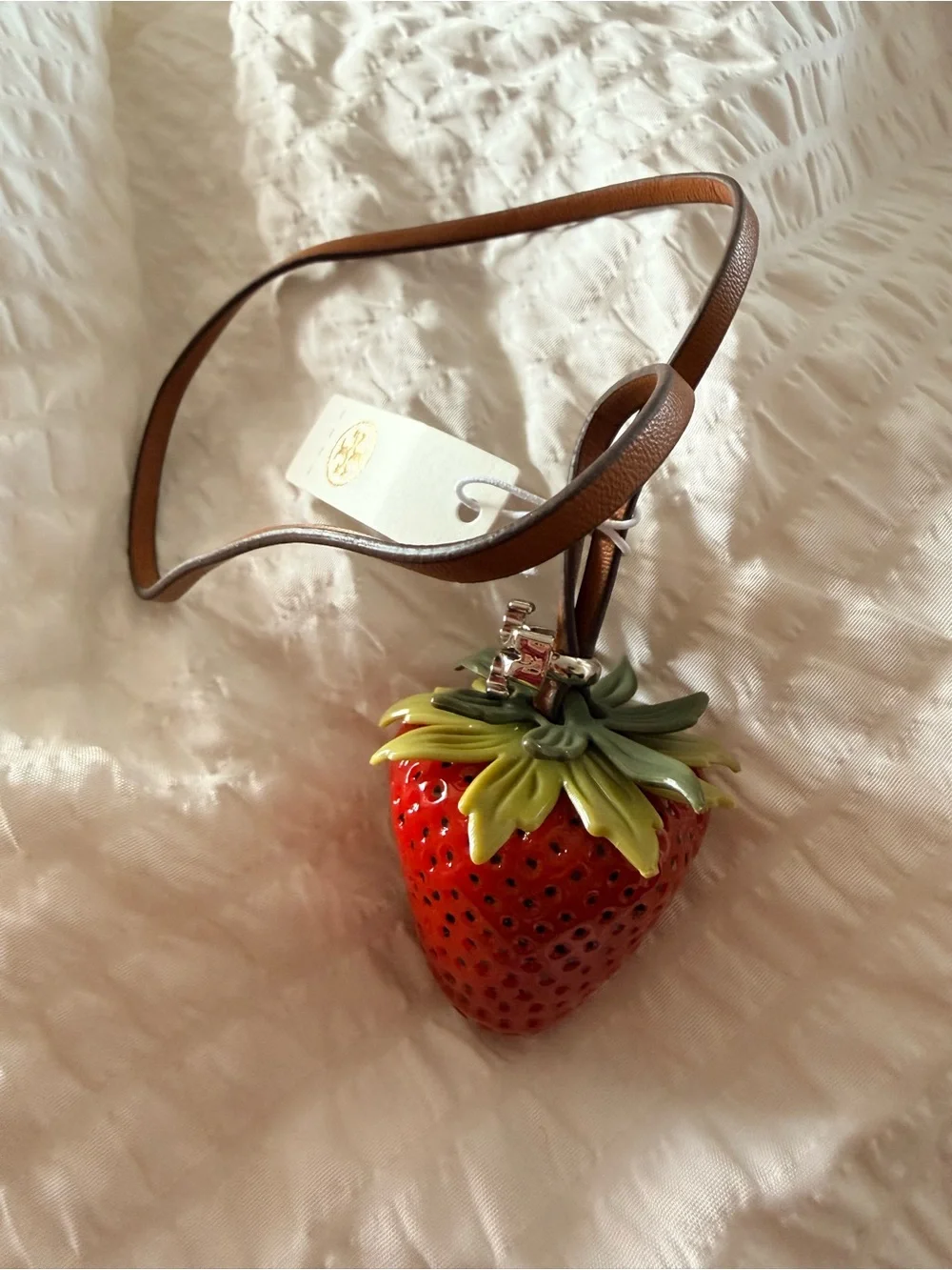 Tory Burch Strawberry Bag Charm with Brown Strap